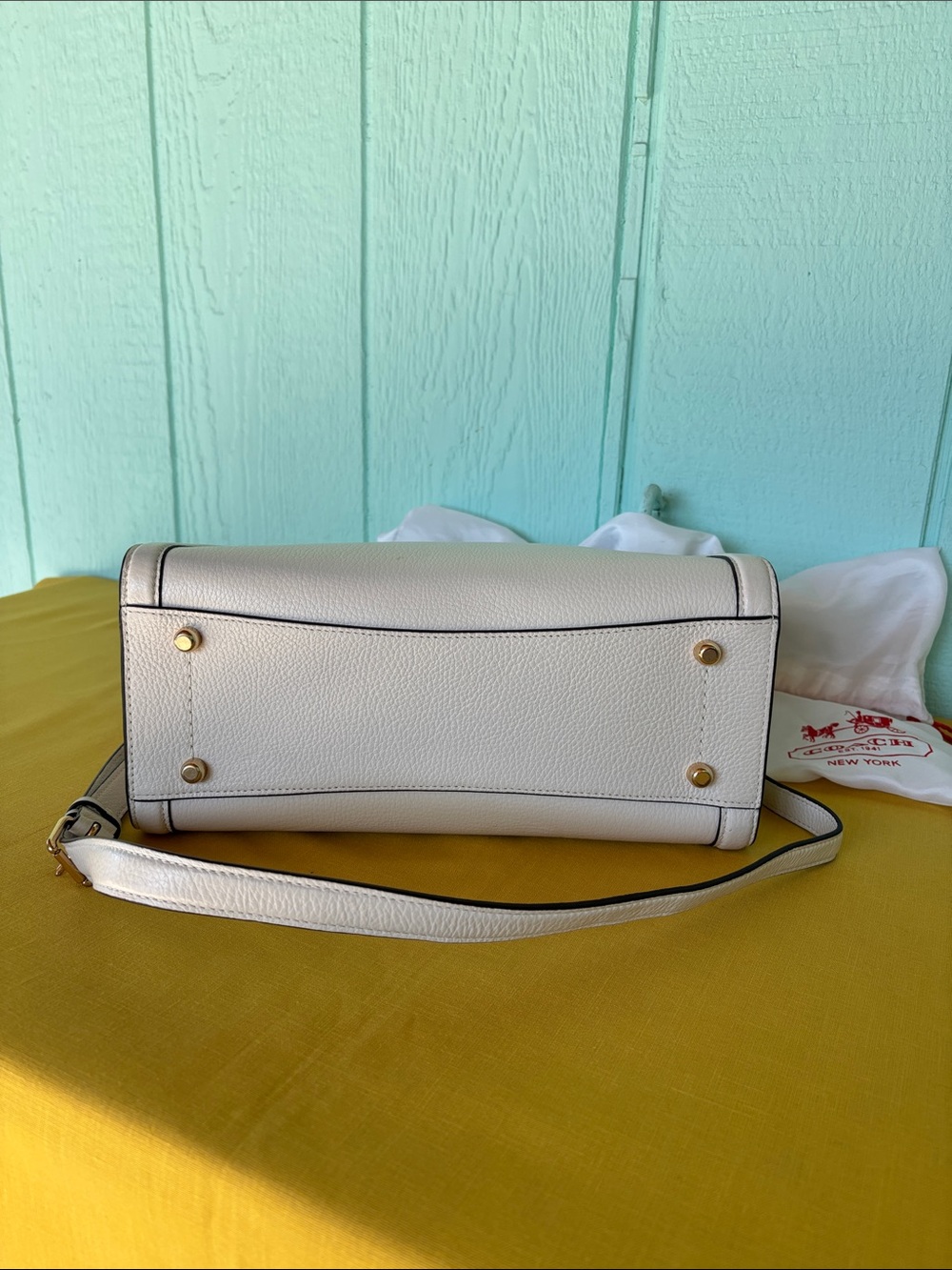 Coach Pebbled Leather Satchel - Chalk/Cream with Gold Hardware - Picture 3 of 4